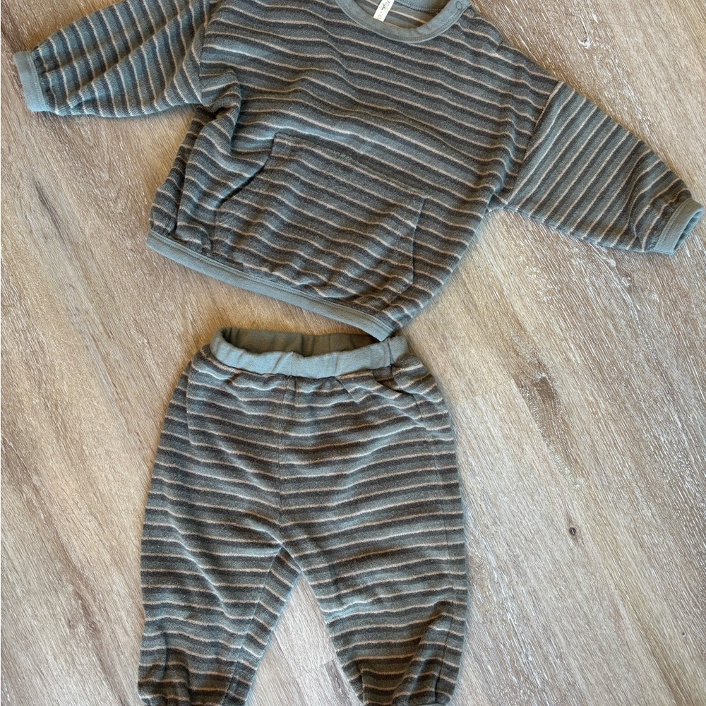 Rylee + Cru Gray and Cream Striped Baby Set